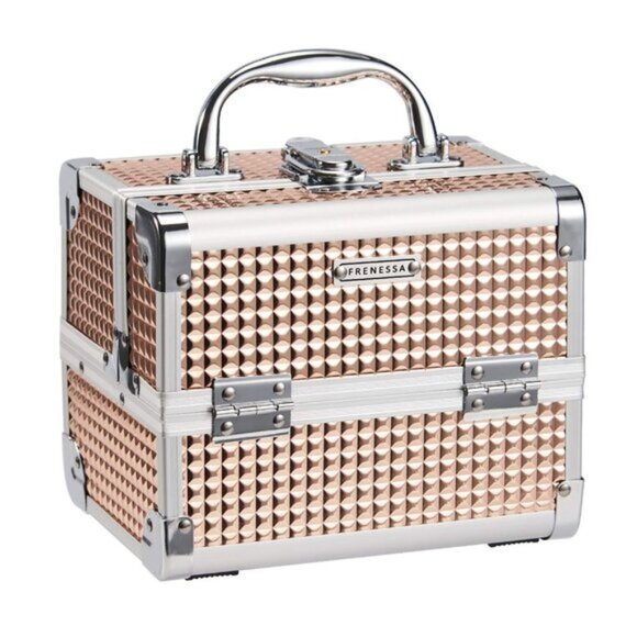 Handbags - New Rose Gold Kids Makeup Train Case, Lockable Box with Mirror for Travel Use